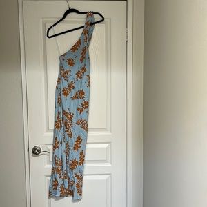 Blue and Orange One Shoulder Dress Low Back
